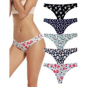 Women Seamless Micro-Mesh Thongs 5 Pack No Show Breathable Comfortable Panties